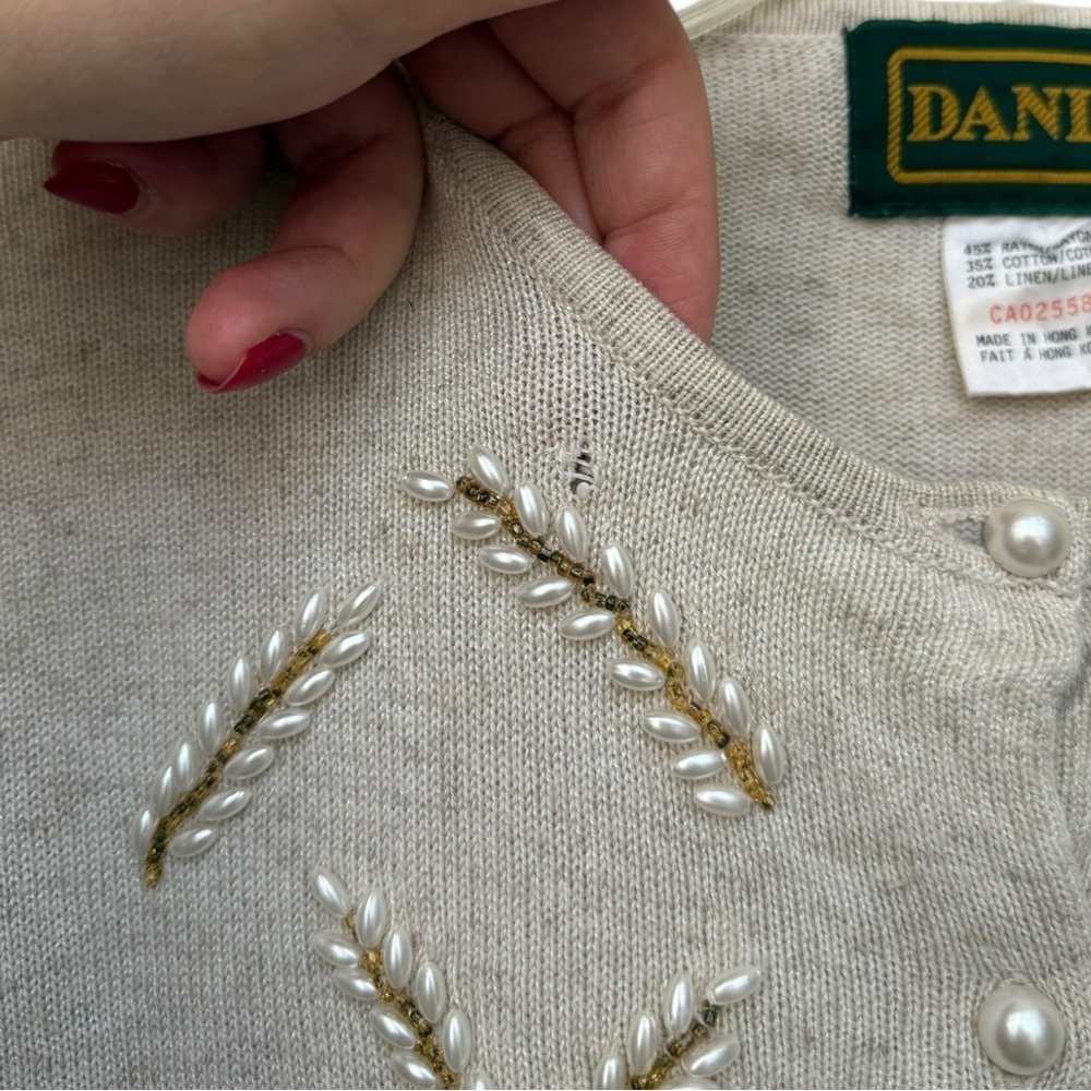 Vintage Danier Pearl Embellished Beaded Cardigan Sweater Size Large 80s 90s - Picture 7 of 10
